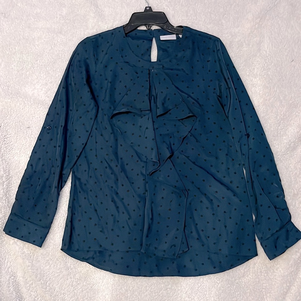 Turquoise and Black polka dot dress shirt